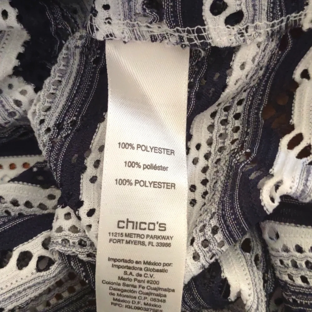Chico's Black and White Stripe Eyelet Top Size 1 - Picture 5 of 5